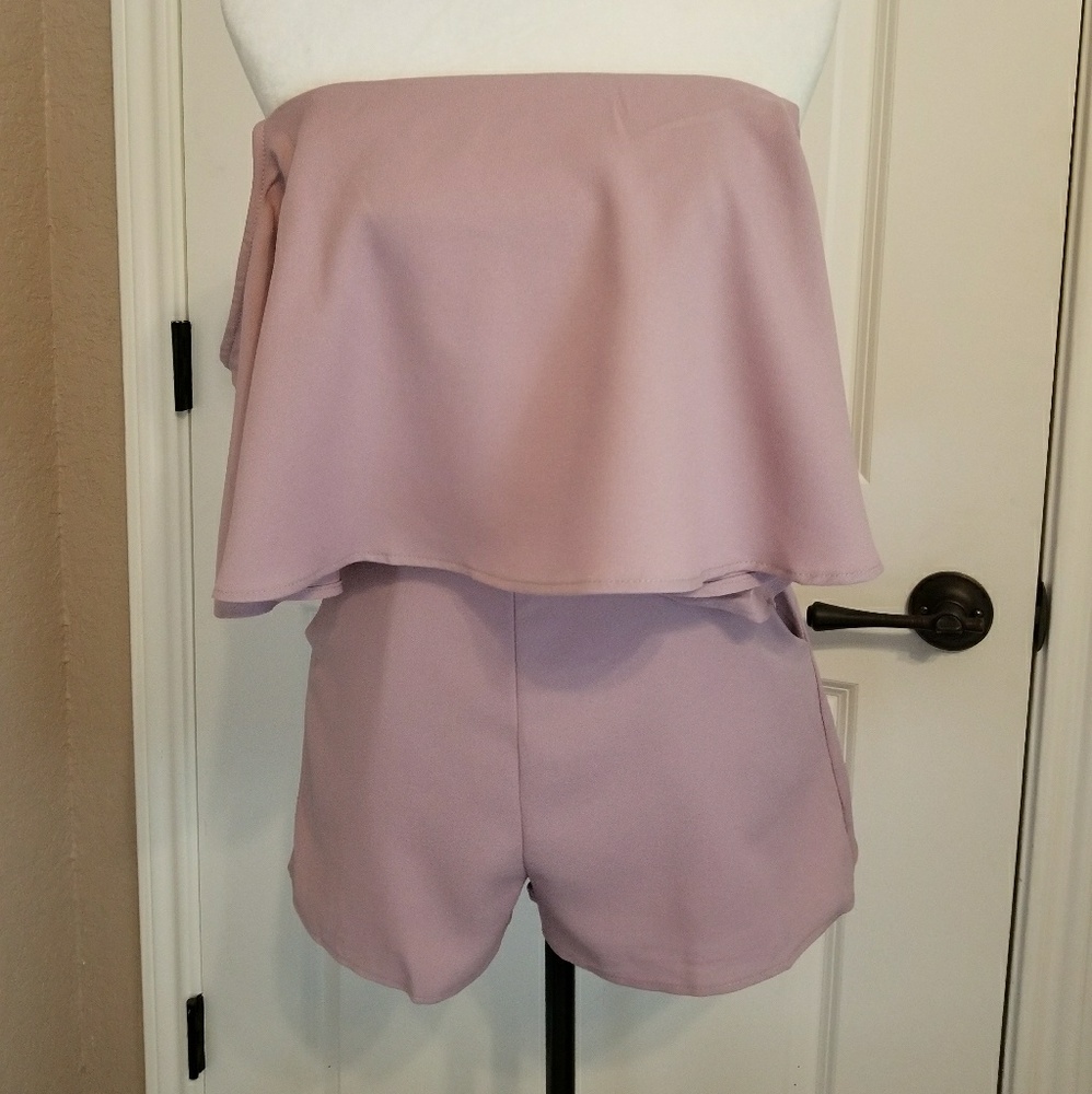 Dusty Lilac Ruffle Off the Shoulder Romper - Picture 2 of 4
